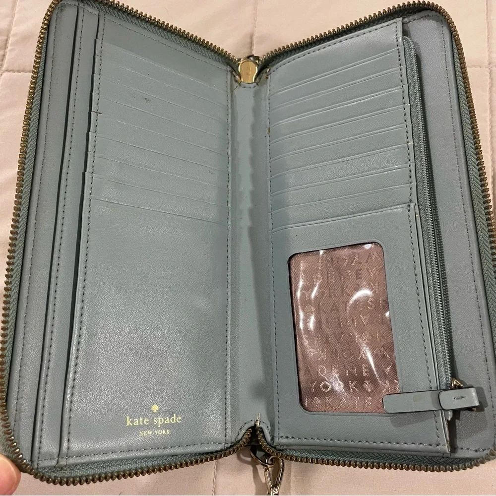 Kate Spade Grove Street Light Blue Zip Around Continental Wallet Wristlet